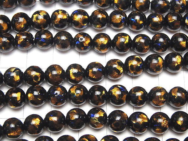 Lampwork Beads Round 8mm [Orange x Blue] 1/4 or 1strand beads (aprx.15inch/36cm)