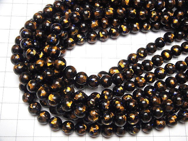 Lampwork Beads Round 8mm [Orange x Blue] 1/4 or 1strand beads (aprx.15inch/36cm)