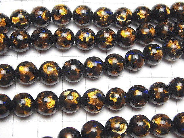 Lampwork Beads Round 10mm [Orange x Blue] 1/4 or 1strand beads (aprx.15inch/36cm)