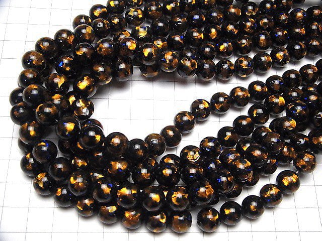 Lampwork Beads Round 10mm [Orange x Blue] 1/4 or 1strand beads (aprx.15inch/36cm)