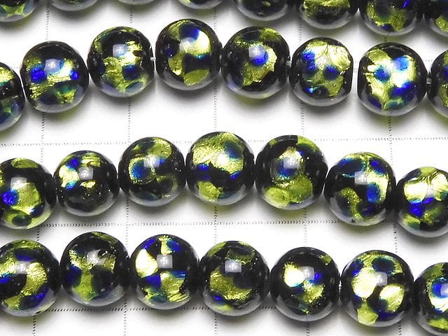 [Video] Lampwork Beads Round 8mm [Light Green x Blue] 1/4 or 1strand beads (aprx.15inch/36cm)