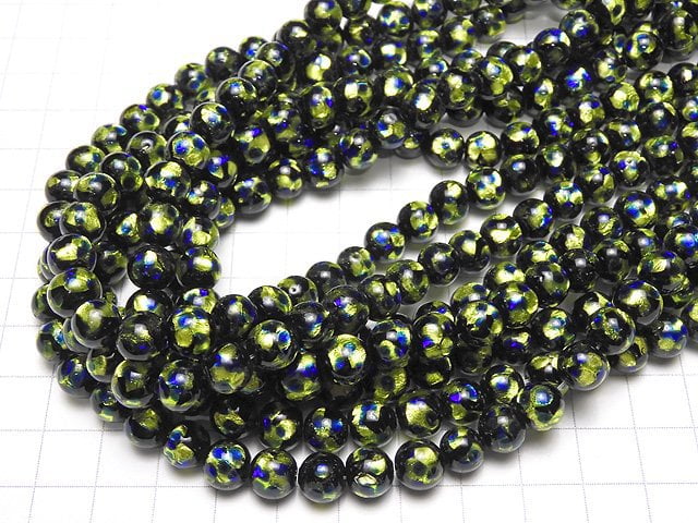 [Video] Lampwork Beads Round 8mm [Light Green x Blue] 1/4 or 1strand beads (aprx.15inch/36cm)