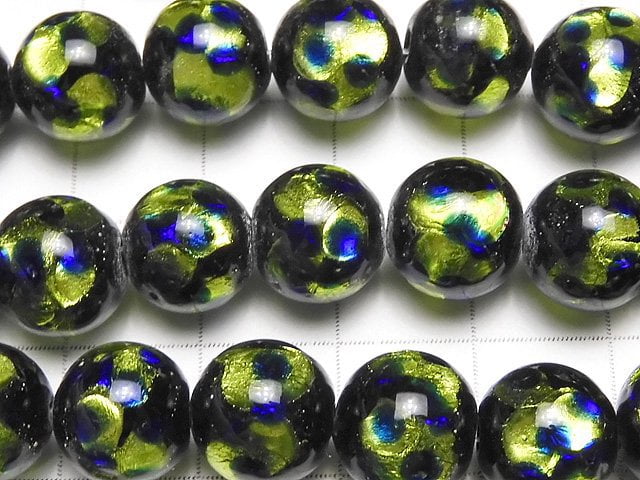 Lampwork Beads Round 10mm [Light Green x Blue] 1/4 or 1strand beads (aprx.15inch/36cm)