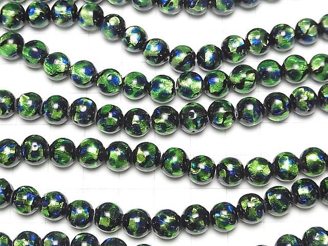 Lampwork Beads Round 8mm [Green x Blue] 1/4 or 1strand beads (aprx.15inch/36cm)