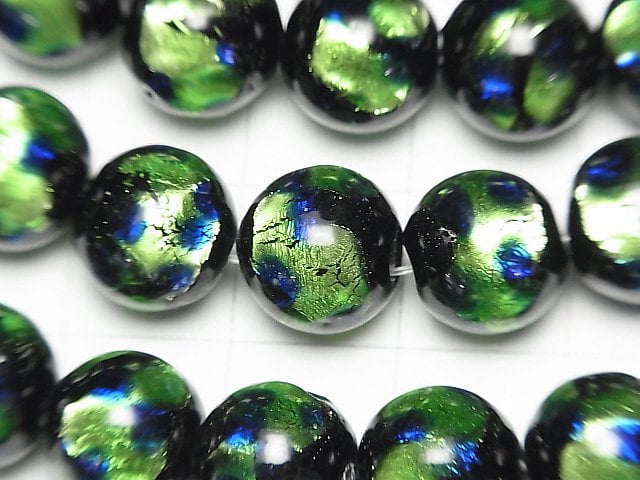 [Video] Lampwork Beads Round 10mm [Green x Blue] 1/4 or 1strand beads (aprx.15inch/36cm)