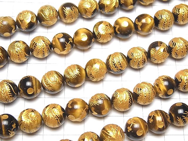 [Video] Golden! Phoenix (Four Divine Beasts) Carving! Yellow Tiger's Eye AAA Round 10, 12, 14, 16 mm 1/4 or 1strand
