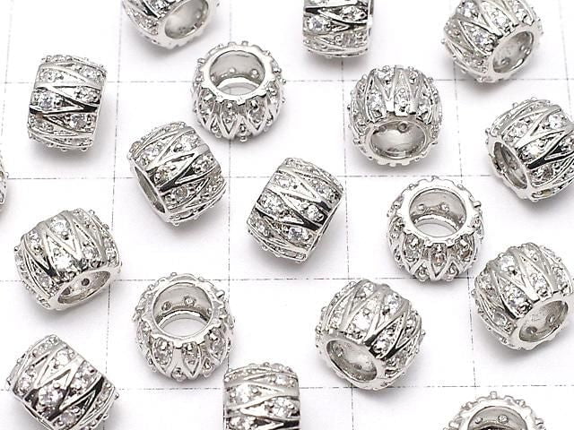 Metal parts Rondelle (Tube) 8x8x6mm Silver color (with CZ) 2pcs
