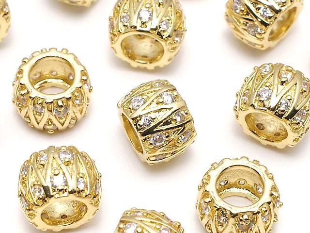 Metal parts Rondelle (Tube) 8x8x6mm Gold color w/CZ 2pcs