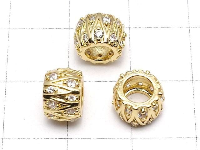 Metal parts Rondelle (Tube) 8x8x6mm Gold color w/CZ 2pcs