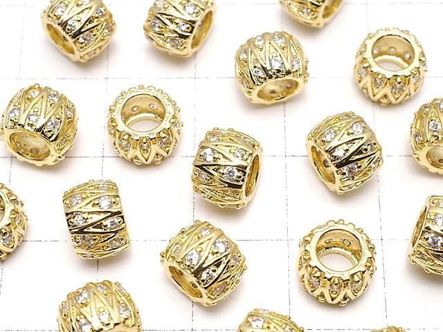 Metal parts Rondelle (Tube) 8x8x6mm Gold color w/CZ 2pcs