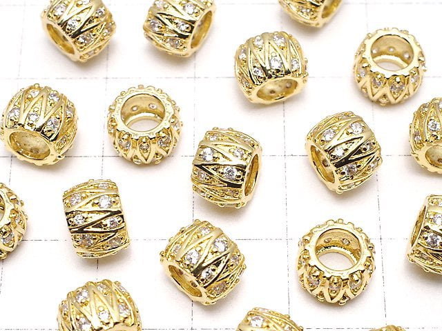 Metal Parts Roundel (Tube) 8 x 8 x 6 mm Gold Color w / CZ 2 pcs $3.79!