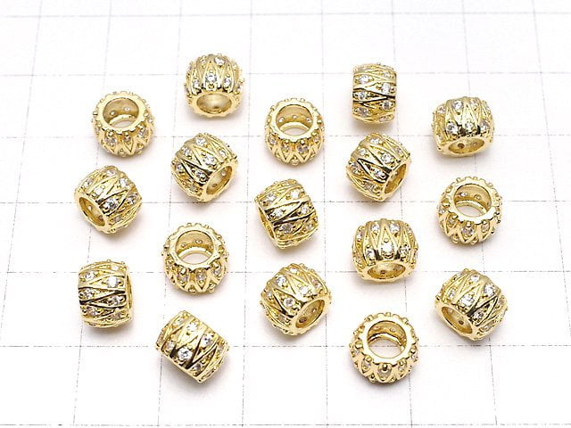 Metal Parts Roundel (Tube) 8 x 8 x 6 mm Gold Color w / CZ 2 pcs $3.79!