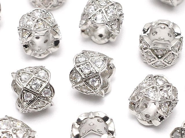 Metal parts Rondelle (Tube) 8x8x6mm Silver color (with CZ) 2pcs