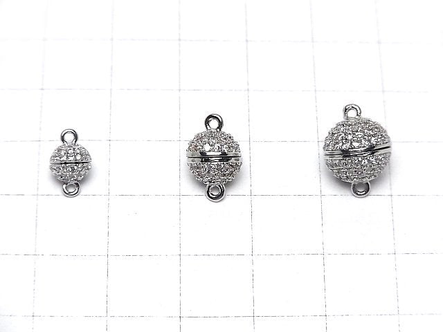 Metal parts magnetic Clasp Round 6mm,8mm,10mm silver color (with CZ) 1pc