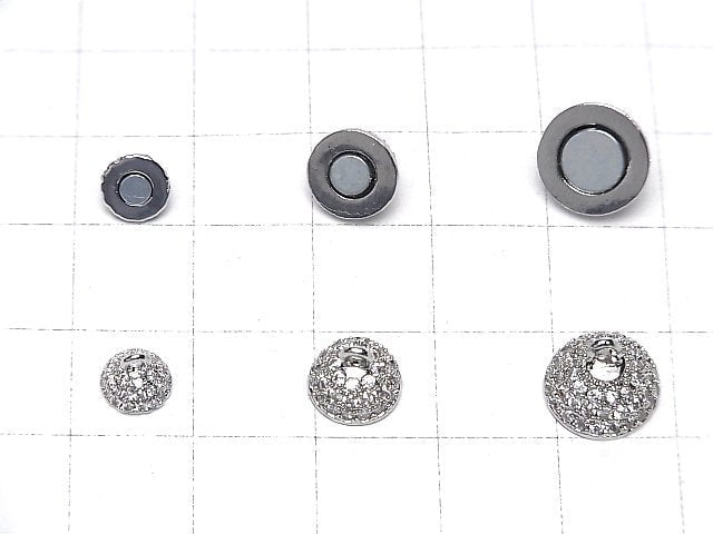 Metal parts magnetic Clasp Round 6mm,8mm,10mm silver color (with CZ) 1pc