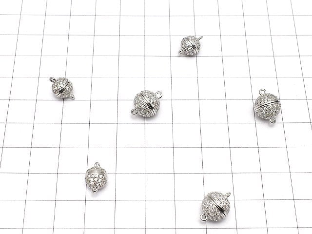 Metal parts magnetic Clasp Round 6mm,8mm,10mm silver color (with CZ) 1pc