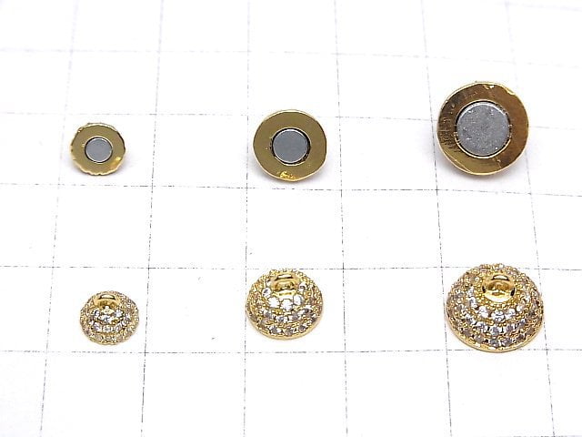 Metal parts magnetic Clasp Round 6mm,8mm,10mm gold color (with CZ) 1pc