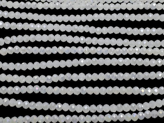 Glass Beads  Faceted Button Roundel 3 x 3 x 2 mm White NO.2 AB 1 strand beads (aprx.15 inch / 36 cm)