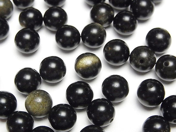 [Video] Golden Shine Obsidian AAA Half Drilled Hole Round 8mm 10pcs