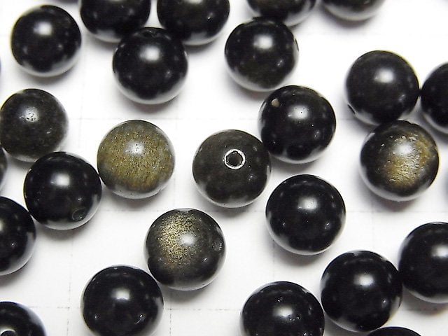 [Video] Golden Shine Obsidian AAA Half Drilled Hole Round 8mm 10pcs