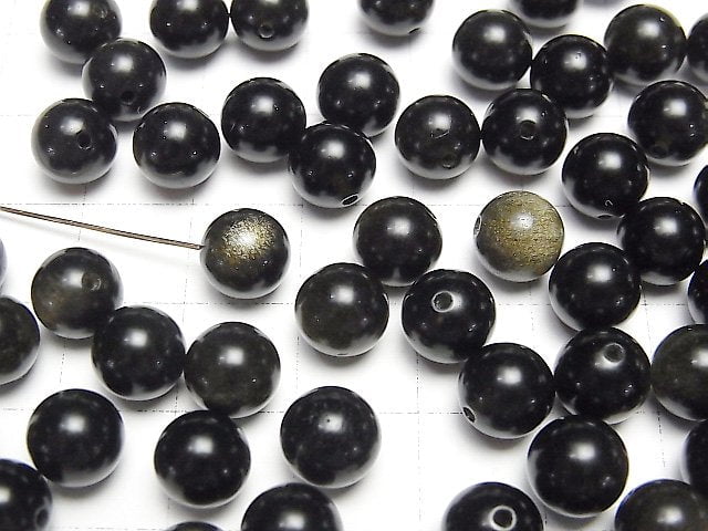 [Video] Golden Shine Obsidian AAA Half Drilled Hole Round 8mm 10pcs