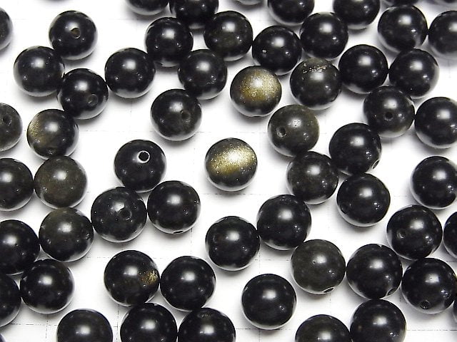 [Video] Golden Shine Obsidian AAA Half Drilled Hole Round 8mm 10pcs