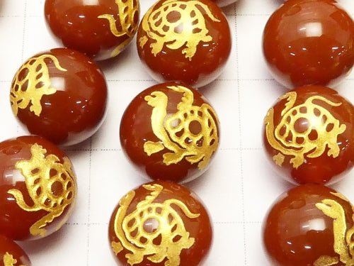 Golden! [Turtle, Four Divine Beasts] Carved! Red Agate Round 10mm-14mm half or 1strand