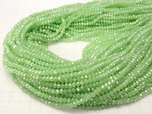 1strand $1.79! Glass Beads  Faceted Button Roundel 4 x 4 x 3 mm pastel green AB 1 strand beads (aprx.19 inch / 46 cm)