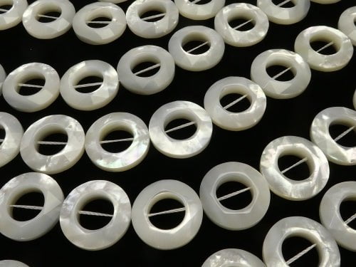 High Quality White Shell (Silver-lip Oyster) AAA Faceted Coin (Donut) 20 x 20 x 5 mm 1/4 or 1strand beads (aprx.15 inch / 36 cm)