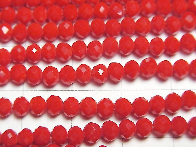 Glass Beads Faceted Button Roundel 4x4x3mm Red 1strand beads (aprx.15inch/38cm)