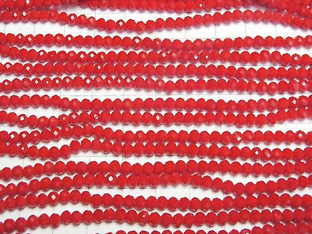 Glass Beads Faceted Button Roundel 4x4x3mm Red 1strand beads (aprx.15inch/38cm)