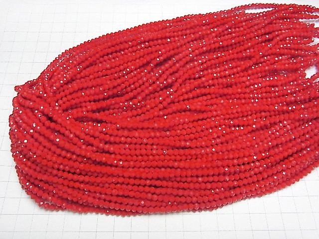 Glass Beads Faceted Button Roundel 4x4x3mm Red 1strand beads (aprx.15inch/38cm)