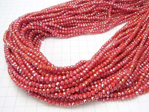 1strand $1.79! Glass Beads  Faceted Button Roundel 4 x 4 x 3 mm Red AB 1 strand beads (aprx.19 inch / 46 cm)