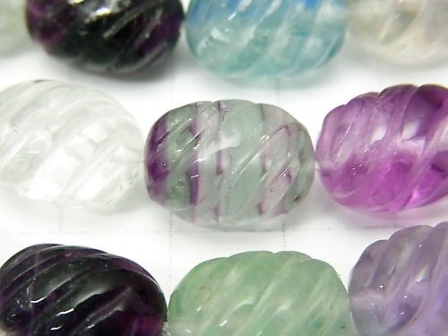 Multicolor Fluorite AAA - Engraved Rice 15 x 10 x 10 mm half or 1 strand beads (aprx.15 inch / 38 cm)