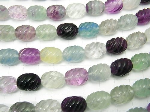 Multicolor Fluorite AAA - Engraved Rice 15 x 10 x 10 mm half or 1 strand beads (aprx.15 inch / 38 cm)