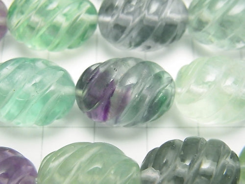 Multicolor Fluorite AAA - engraved Rice 16 x 12 x 12 mm half or 1 strand beads (aprx.15 inch / 38 cm)