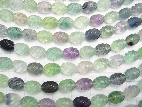 Multicolor Fluorite AAA - engraved Rice 16 x 12 x 12 mm half or 1 strand beads (aprx.15 inch / 38 cm)