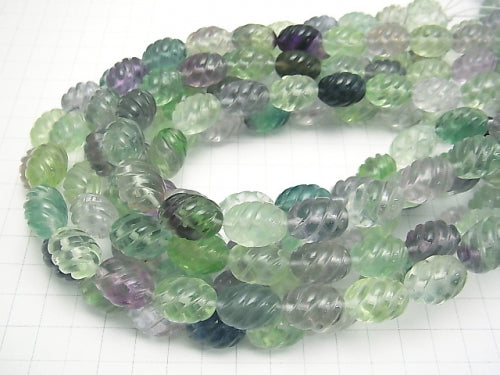 Multicolor Fluorite AAA - engraved Rice 16 x 12 x 12 mm half or 1 strand beads (aprx.15 inch / 38 cm)