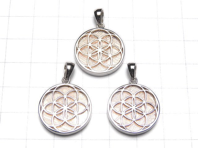 Meteorite seed of life design included Coin Pendant 20 mm pink gold Silver 925