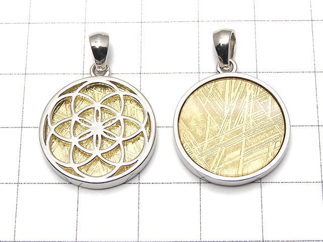 Meteorite seed of life design included Coin Pendant 20 mm gold Silver 925