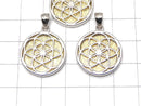 Meteorite seed of life design included Coin Pendant 20 mm gold Silver 925