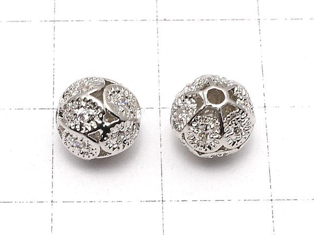 Metal Parts watermark pattern entering Round 8mm silver color w / CZ 1pc