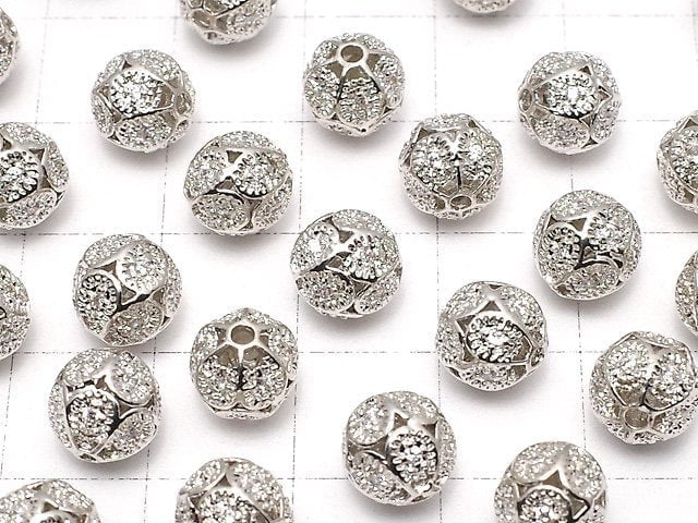 Metal Parts watermark pattern entering Round 8mm silver color w / CZ 1pc