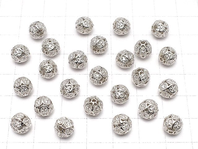 Metal Parts watermark pattern entering Round 8mm silver color w / CZ 1pc