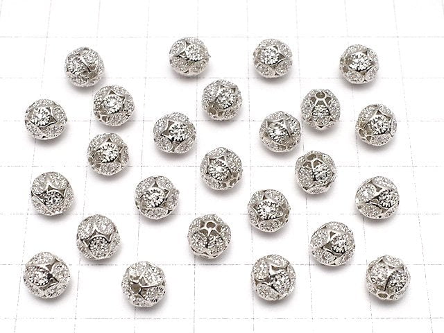 Metal Parts watermark pattern entering Round 8mm silver color w / CZ 1pc