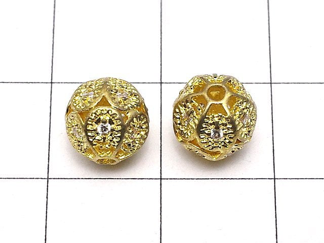 Metal Parts watermark patterned Round 8 mm gold color w / CZ 1pc $2.79!