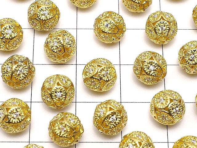 Metal Parts watermark patterned Round 8 mm gold color w / CZ 1pc $2.79!