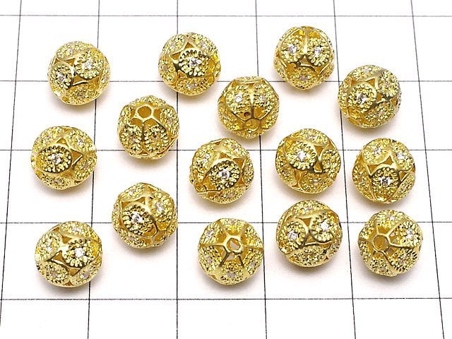 Metal Parts watermark patterned Round 8 mm gold color w / CZ 1pc $2.79!