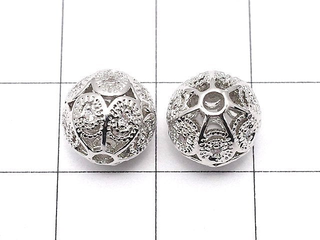 Metal Parts Watermark Patterned Round 10mm Silver Color w / CZ 1pc $3.39!