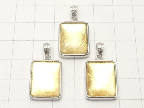 Meteorite rectangle Pendant 18 x 13 x 6 mm gold color Silver 925